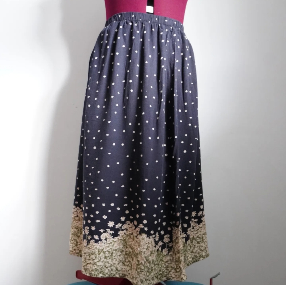 Vintage floral elastic waist maxi skirt
